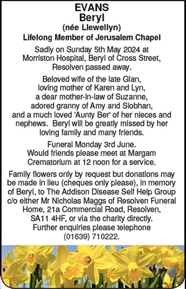 Funeral Notice for Mrs Beryl Margaret Clark
