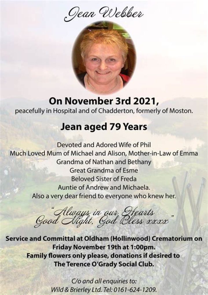 Jean Webber Oldham Independent Funeral Services